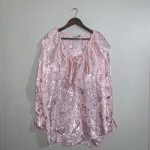 Vtg Victorias Secret Gold Label Ruffle Poet Satin Jacquard Pink Sleep Shirt Sz S